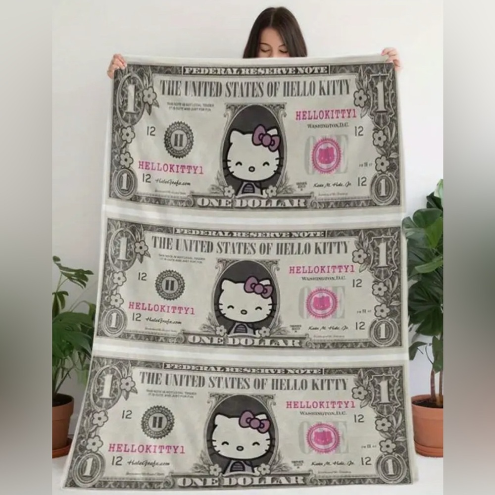 “Hello Kitty Dolla Bill” Throw Blanket- New